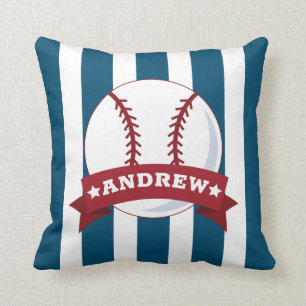 Boys Room Baseball Red and Blue Custom Name Cushion
