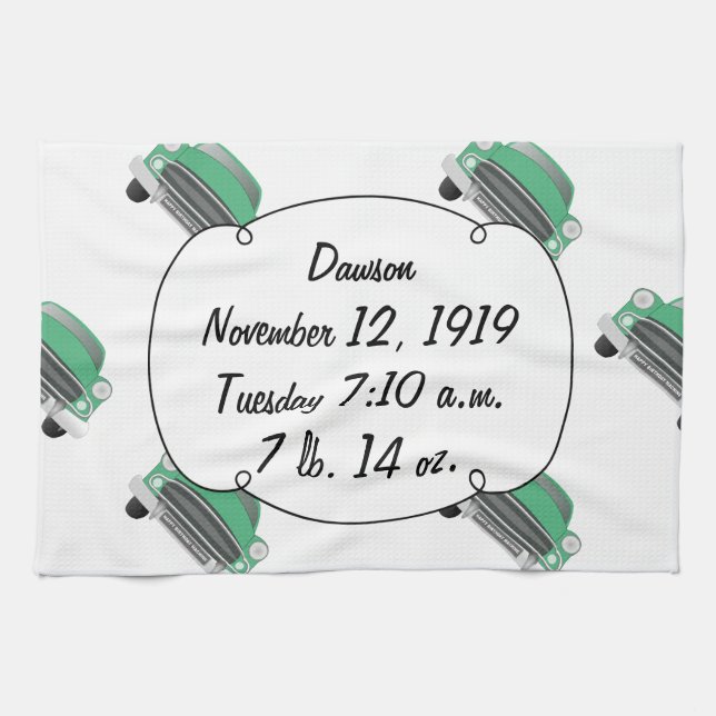 Boys Room Classic Car Gifts Sweet Green Retro Car Tea Towel (Horizontal)