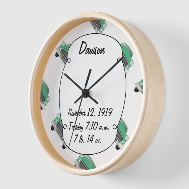 Boys Room Classic Car Gifts Sweet Green Retro Car Wall Clock (Angle)