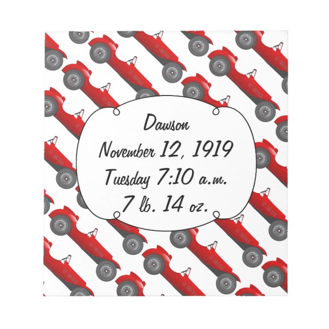 Boys Room Classic Car Gifts Sweet red Retro Car Notepad (Front)