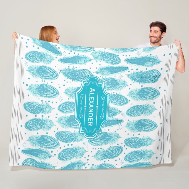 Boys Room Modern Abstract Feather Pattern Fleece Blanket (In Situ)