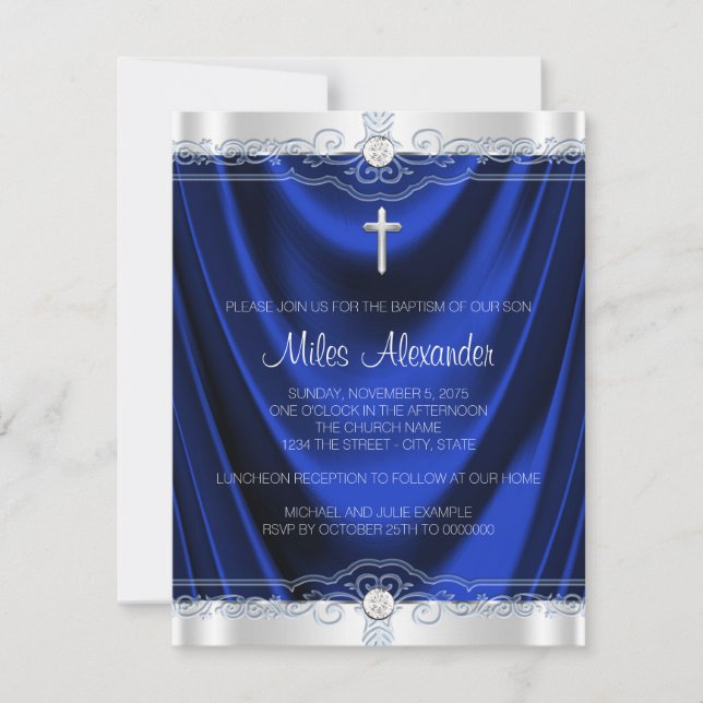 Boys Royal Blue Baptism Christening Invitation (Front)