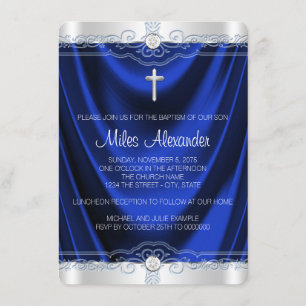 Boys Royal Blue Baptism Christening Invitation