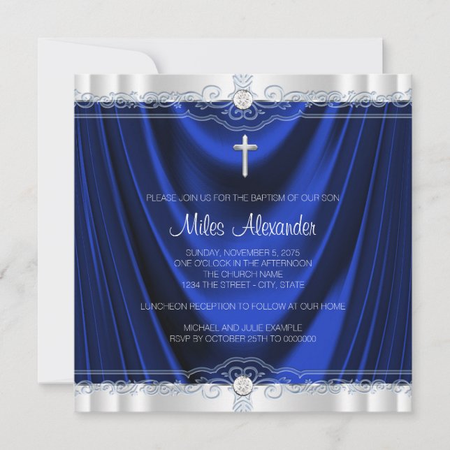 Boys Royal Blue Baptism Christening Invitation (Front)
