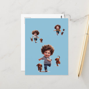 Boys running with Dachshunds Postcard