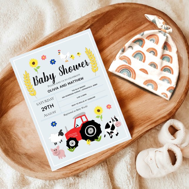 Boys Rustic Blue Farm Tractor Baby Shower Invitation (Creator Uploaded)