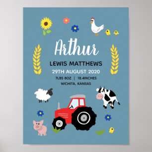 Boys Rustic Cute Farm Birth Stats Baby Nursery Poster