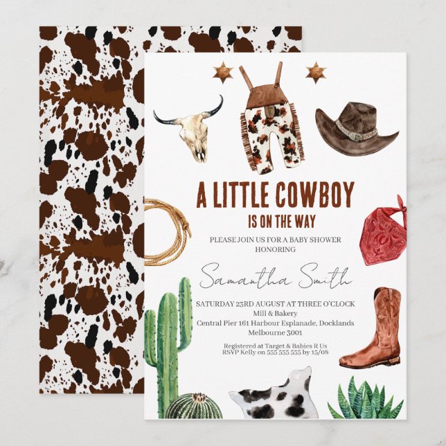 Boys Rustic Little Cowboy Baby Shower Invitation (Front/Back)