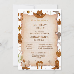 Boys Rustic Western 1st Birthday Party   Invitation