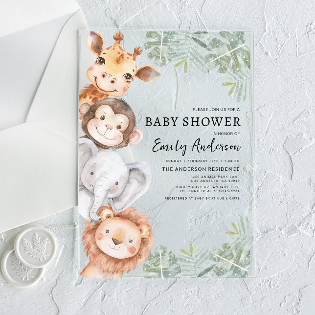 Boys Safari Animals Baby Shower Acrylic Invitations (Creator Uploaded)