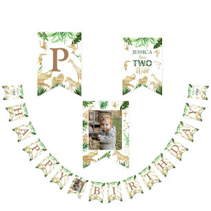 Boys Safari Animals Two Wild 2nd Birthday Photo Bunting