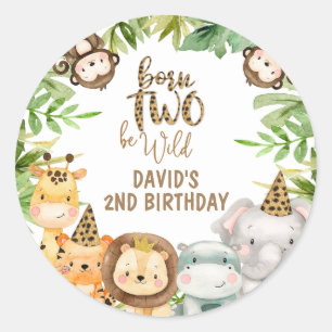 Boys Safari Animals Two Wild Birthday  Classic Round Sticker