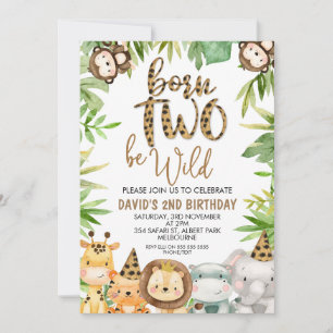 Boys Safari Animals Two Wild Birthday Invitation