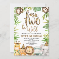 Boys Safari Animals Two Wild Birthday Invitation
