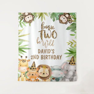 Boys Safari Animals Two Wild Birthday Large Tapestry