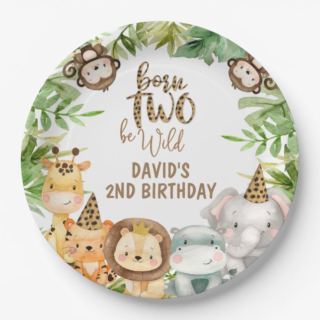 Boys Safari Animals Two Wild Birthday Paper Plate (Front)