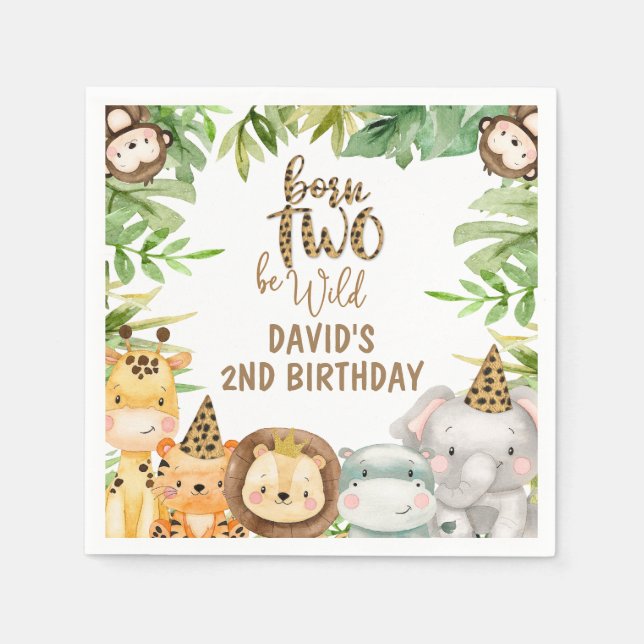 Boys Safari Animals Two Wild Birthday Small Napkin (Front)