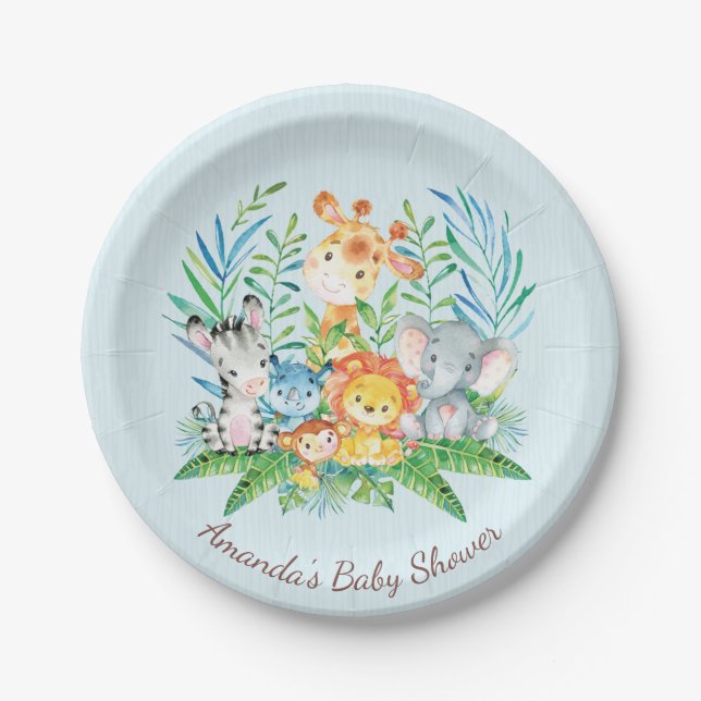 Boys Safari Jungle Baby Shower 7" Plate (Front)