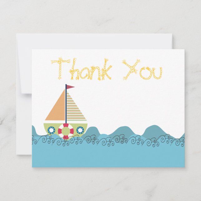 Boys Sail Boat Birthday Thank You Note Cards (Front)