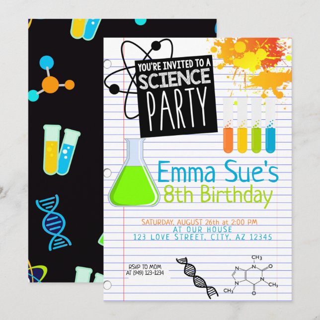 Boy's Science Lab Scientist Party Birthday Invitation (Front/Back)