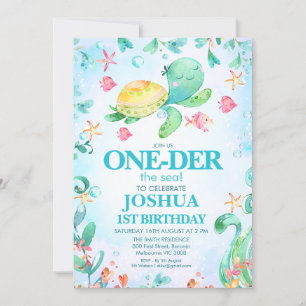 Boys Sea Turtle Oneder The Sea 1st Birthday Invitation