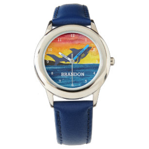 Boys Shark Ocean Fish Cute Modern Blue Kids Watch