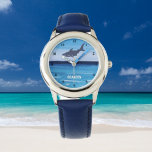 Boys Shark Ocean Fish Cute Modern Blue Kids  Watch<br><div class="desc">Blue,  shark,  ocean,  fish personalised kids watch. Nautical watercolor. Perfect for boys.</div>