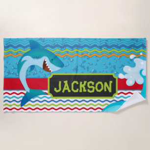 Boys Shark Personalised with name Beach Towel
