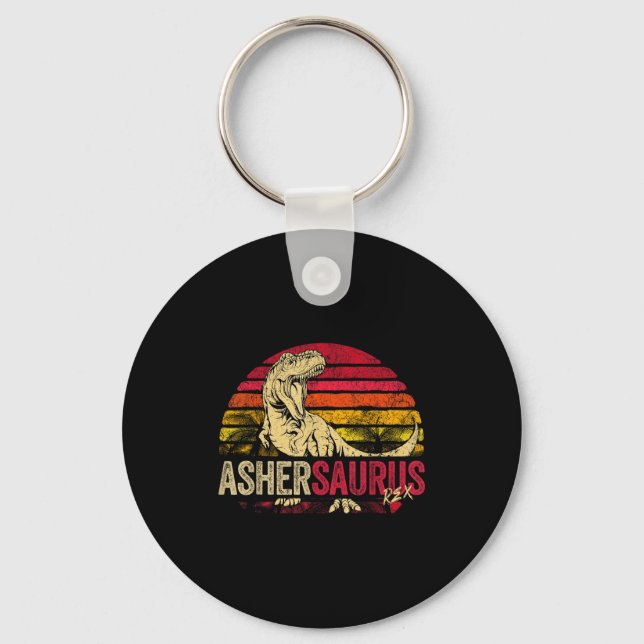 Boys Shirt Asher Saurus Dinosaur Rex Name Key Ring (Front)