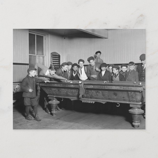 Boys Shooting Pool, 1909 Postcard (Front)