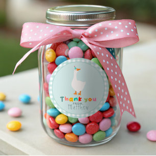 Boys Silly Goose First Birthday Gingham Favour Classic Round Sticker