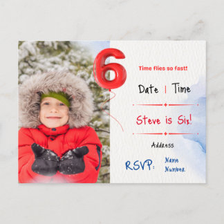Boy's Sixth Birthday Party Invitation Postcard