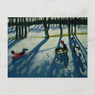 Boys Sledging Allestree Park Derby Postcard