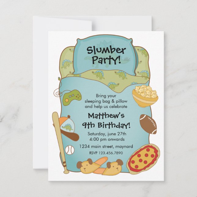 Boys Sleeping Bag Birthday Invitation (Front)