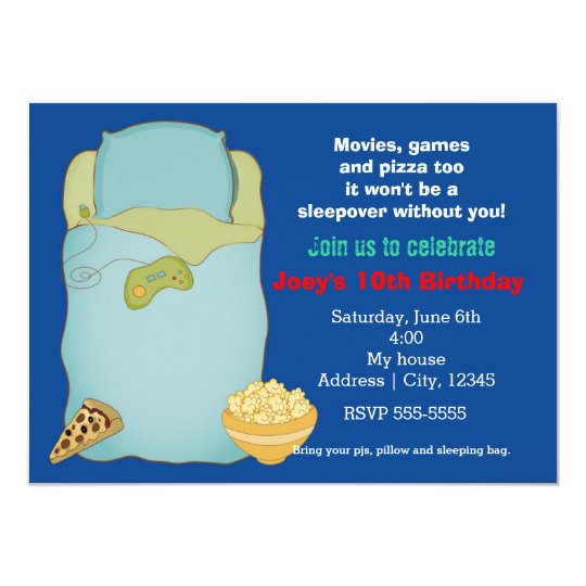 Boys Sleepover Slumber Party Birthday Invitation