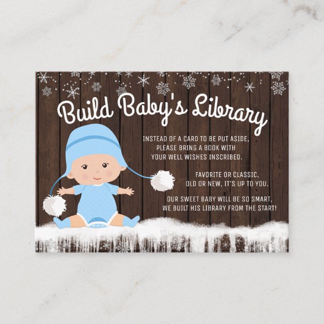 Boys Snowflake Bring a Book Baby Shower Cards (Front)