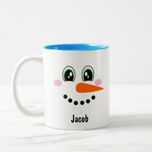 Boys Snowman Face Personalised Two-Tone Coffee Mug