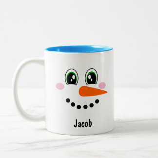 Boys Snowman Face Personalised Two-Tone Coffee Mug