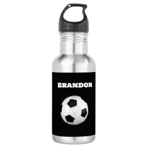 Boys Soccer Ball Black Stylish Custom Name Kids 532 Ml Water Bottle