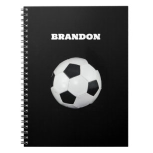 Boys Soccer Ball Black Stylish Custom Name Kids Notebook