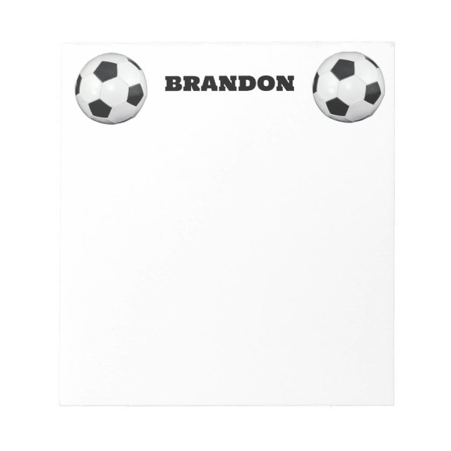 Boys Soccer Ball Black Stylish Custom Name Kids Notepad (Front)