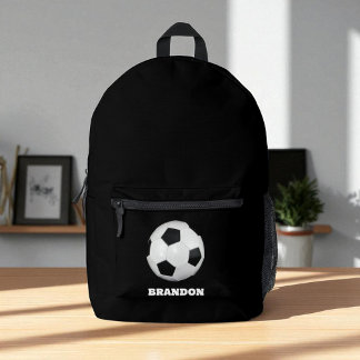 Boys Soccer Ball Black Stylish Custom Name Kids Printed Backpack
