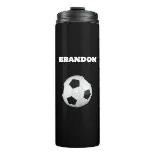 Boys Soccer Ball Black Stylish Custom Name Kids Thermal Tumbler