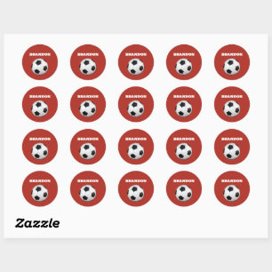 Boys Soccer Ball Red Birthday Name Kids Classic Round Sticker