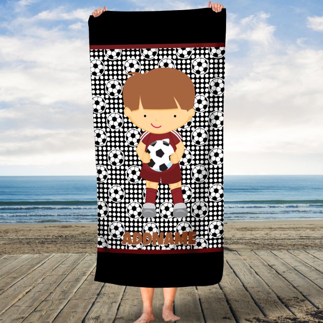 Boys Soccer Beach Towel with Custom Name (Creator Uploaded)
