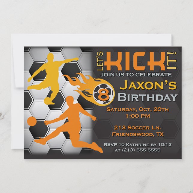 Boy's Soccer Birthday Invitation - Let's Kick It (Front)