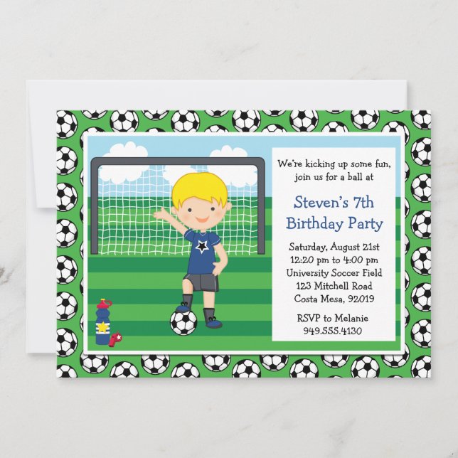 Boys Soccer Birthday Party Invitation (Front)