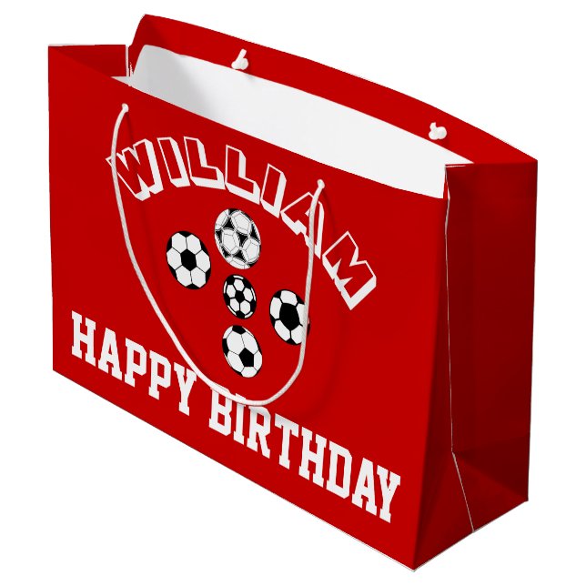 Boys soccer football red PERSONALIZE Large Gift Bag (Back Angled)