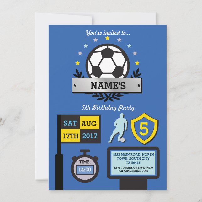 Boy's Soccer Party Birthday Sports Blue Invite (Front)