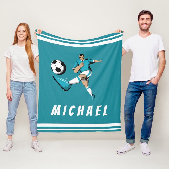 Boys Soccer Player Cool Graphic Illustration Name  Fleece Blanket (In Situ)